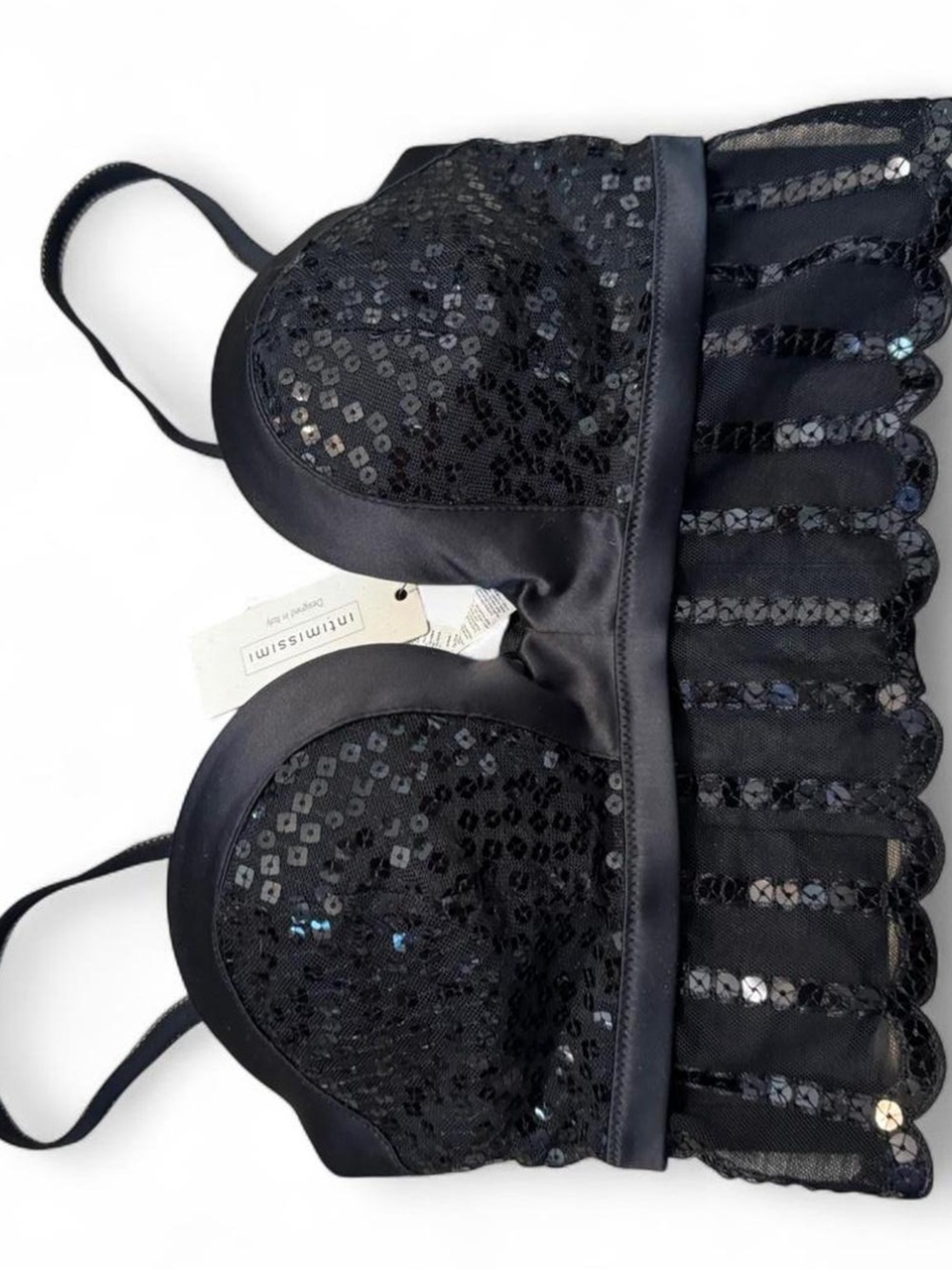 NWT intimissimi Black Sequin Bralette with Mesh Fringe